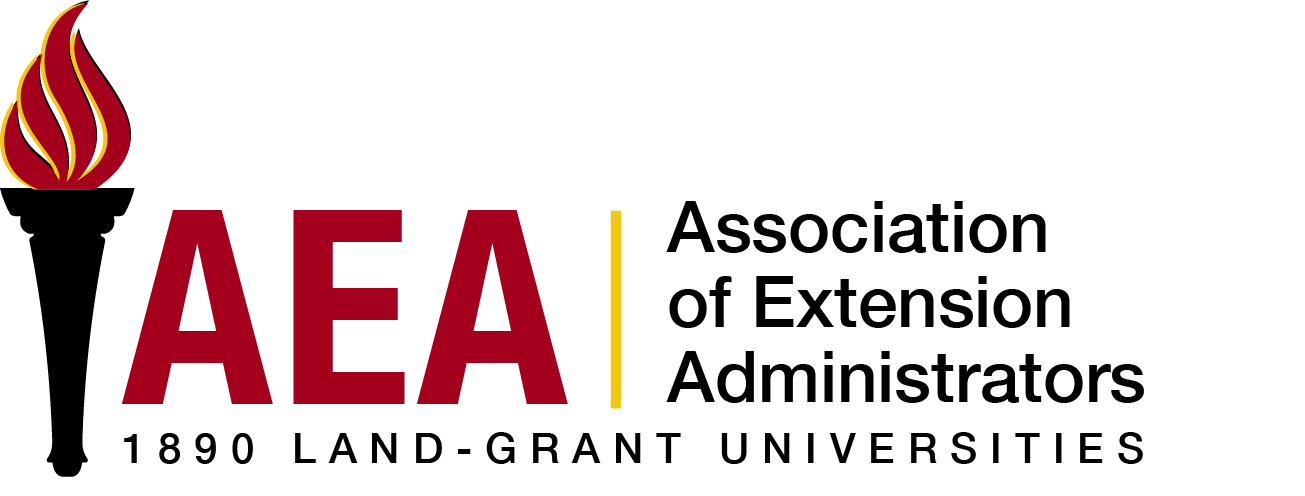Black torch with red flame, red AEA, assciation of extension administrators