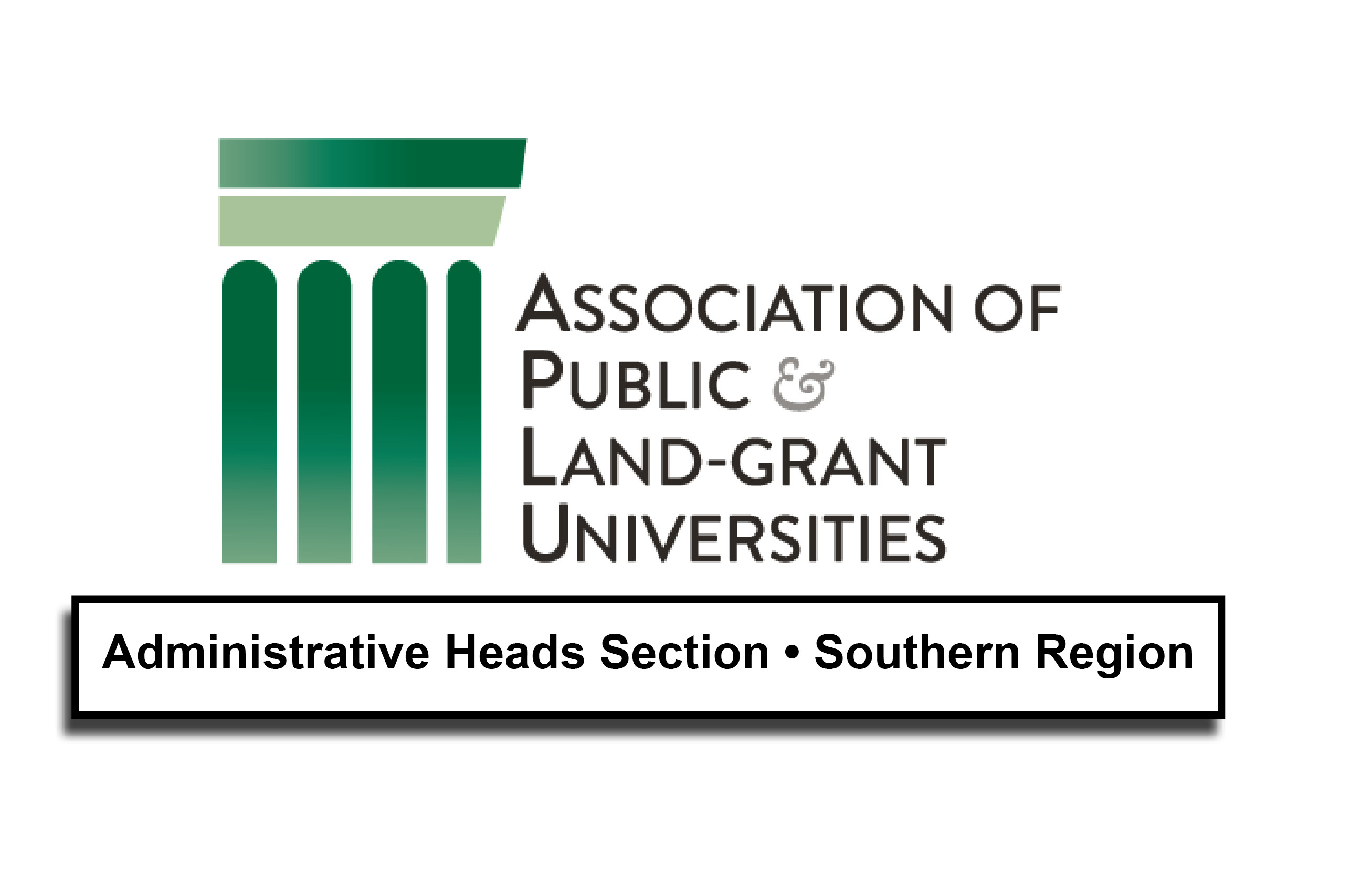 Green shaded doric column top next to words association of public and land grant universities.