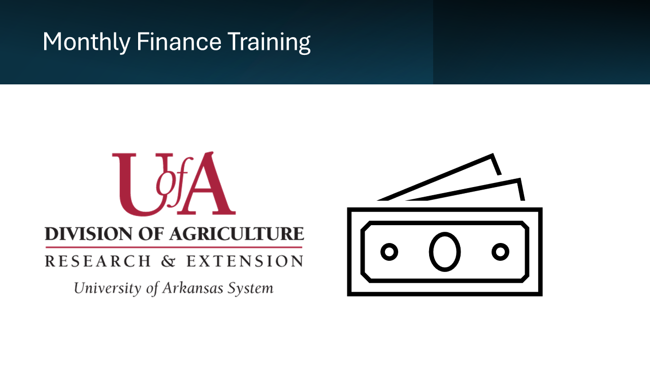 Monthly Finance Training with UADA Logo and image of dollars