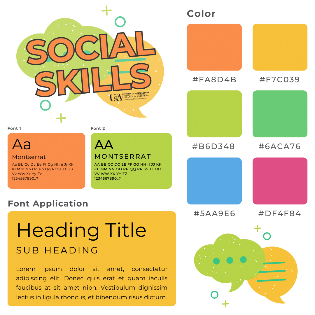 Social Skills Style and Branding Guide including logo, colors, and font styles