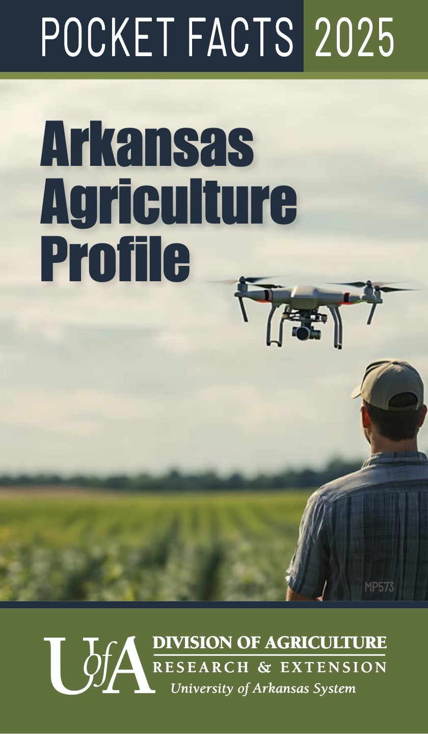 2025 Arkansas Agriculture Profile cover showing a man flying a drone